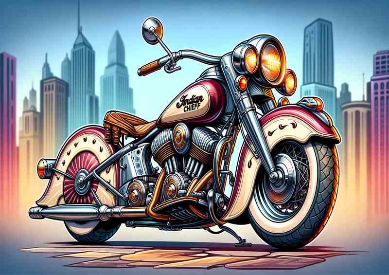 Cartoon Indian Chief Vintage Motorcycle Art | Metal Poster