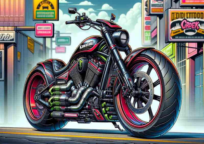 Cartoon Kawasaki Eliminator Motorcycle Art | Metal Poster