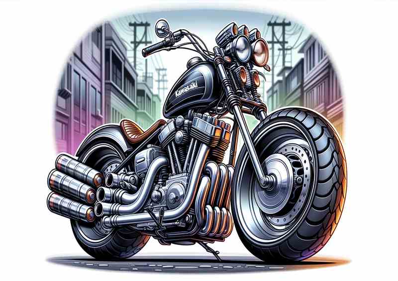 Cartoon Kawasaki W800 Motorcycle Art | Metal Poster