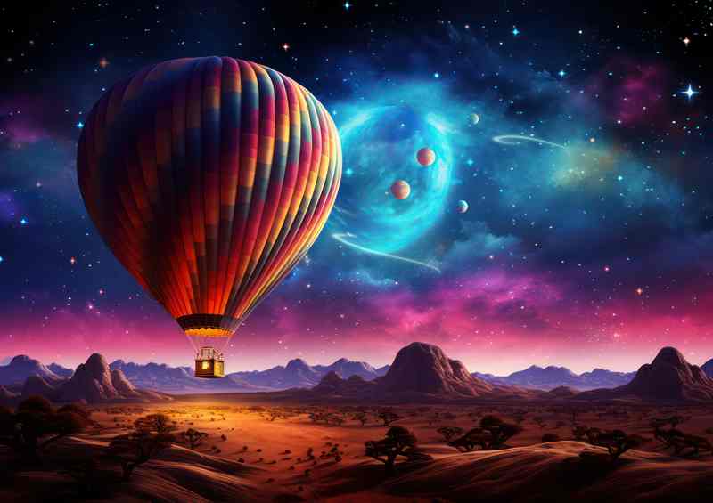 celestrial sky with hot air ballon | Metal Poster