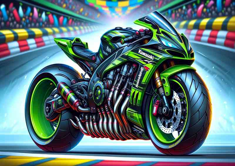 Cartoon Kawasaki ZX 10 Tomcat Motorcycle Art | Metal Poster