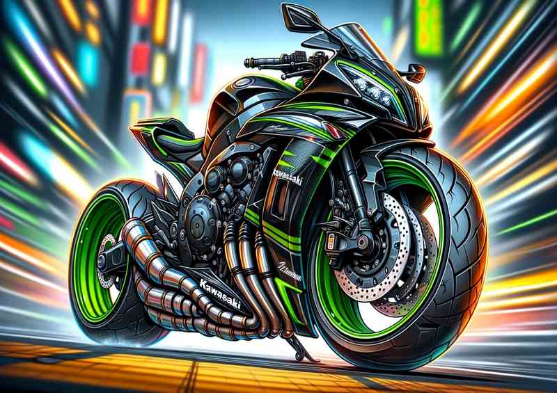 Cartoon Kawasaki ZZR600 Motorcycle Art | Metal Poster