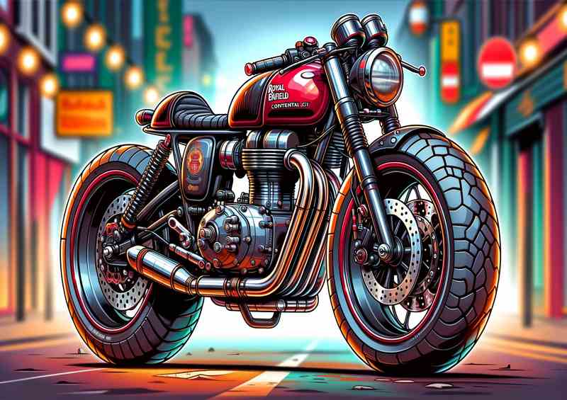 Cartoon Royal Enfield Continental GT Motorcycle Art | Metal Poster
