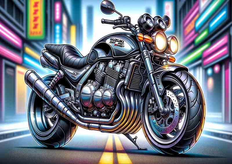 Cartoon Suzuki 600 Bandit Motorcycle Art | Metal Poster