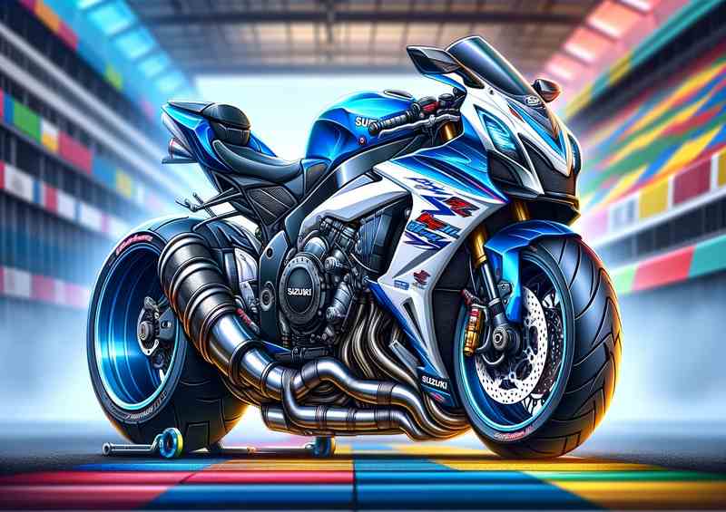 Cartoon Suzuki GSXR750 Motorcycle Art | Metal Poster