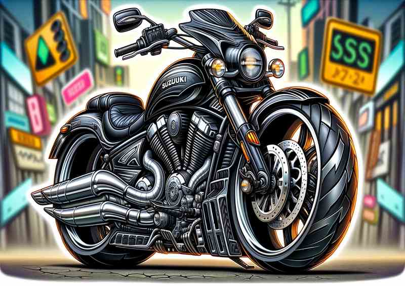 Cartoon Suzuki Intruder Motorcycle Art | Metal Poster