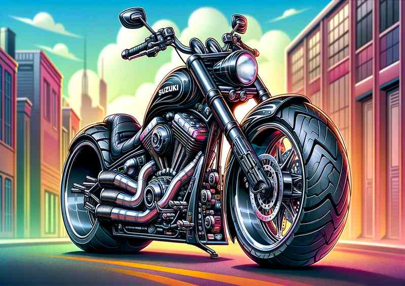 Cartoon Suzuki Marauder Motorcycle Art | Metal Poster