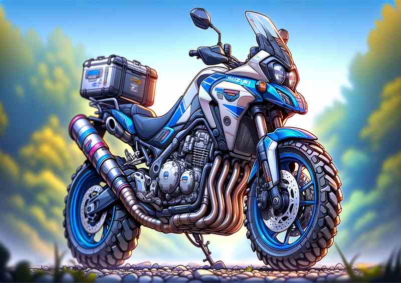 Cartoon Suzuki V Strom 650 Motorcycle Art | Metal Poster