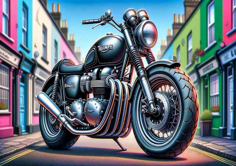 Cartoon Triumph Bonneville Motorcycle Art | Metal Poster