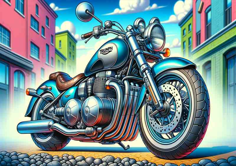 Cartoon Triumph Thunderbird 900 Motorcycle Art | Metal Poster