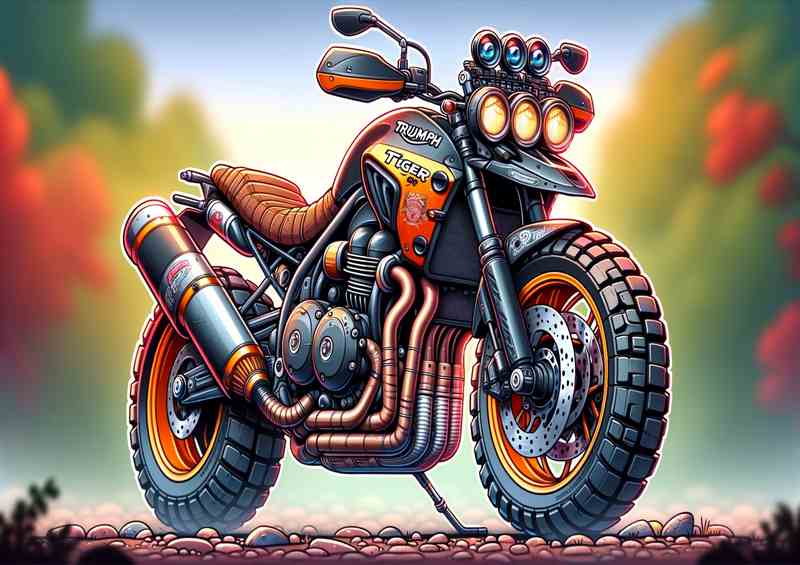 Cartoon Triumph Tiger 900 Motorcycle Art | Metal Poster