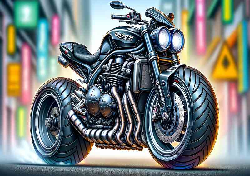 Cartoon Triumph Triple Speed Motorcycle Art | Metal Poster