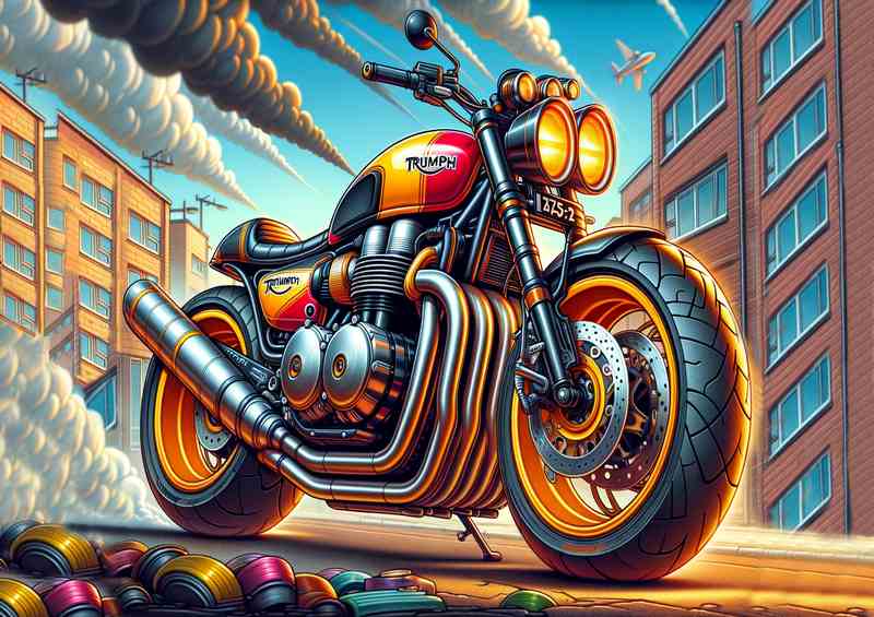 Cartoon Triumph X75 Hurricane Motorcycle Art | Metal Poster