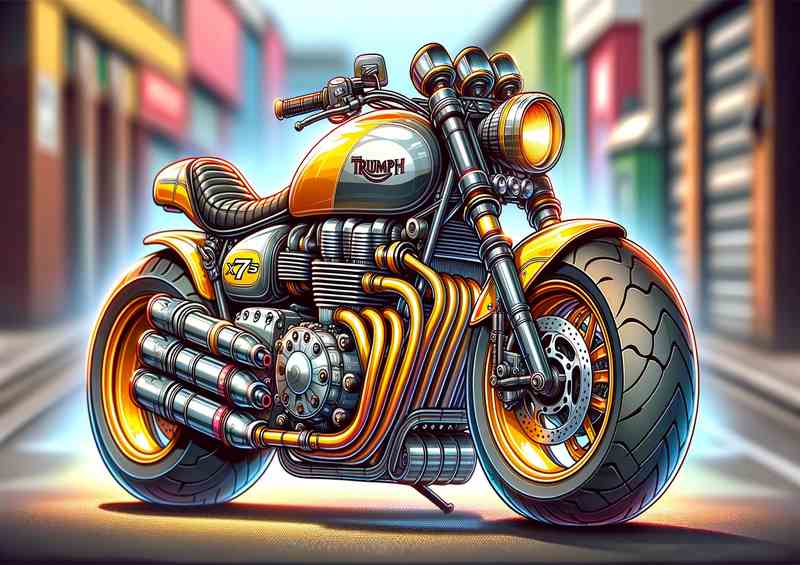 Cartoon Triumph X75 Hurricane Motorcycle Art so cool | Metal Poster