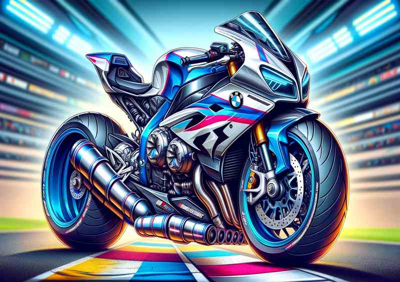 Cool Cartoon BMW HP4 Motorcycle Art | Metal Poster