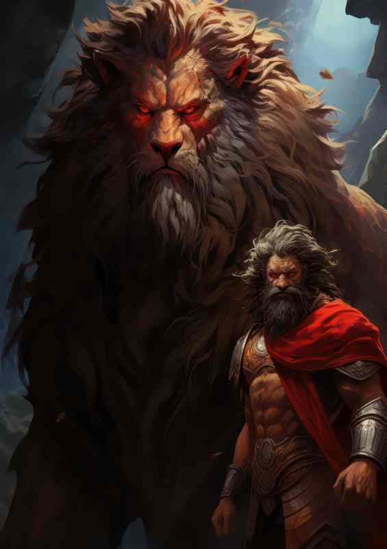 Lion and Zeus King of the Greek Gods and Ruler | Metal Poster