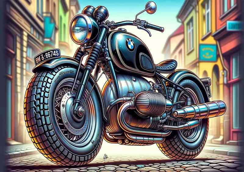 Cool Cartoon BMW R69S Motorcycle Art | Metal Poster