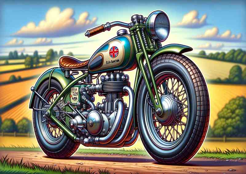 Cool Cartoon BSA Bantam Motorcycle Art | Metal Poster