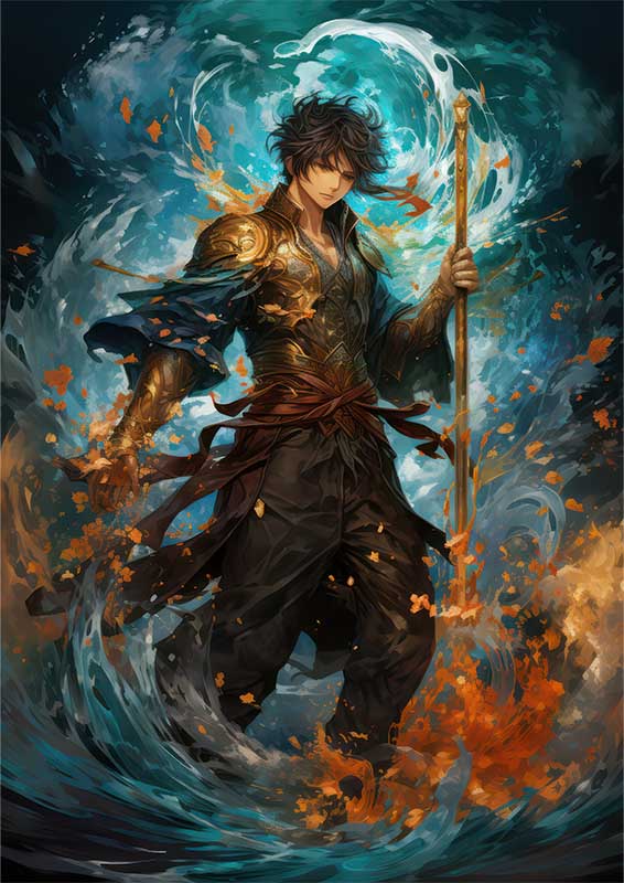 Anime character in the water holding a sword | Metal Poster