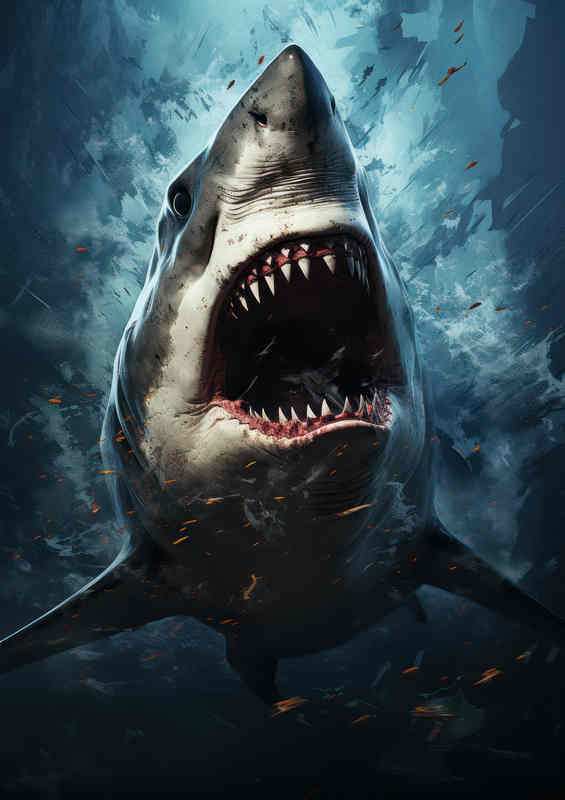 Painted shark with its mouth open | Metal Poster