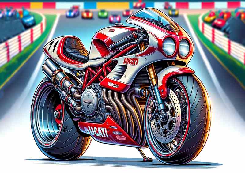 Cool Cartoon Ducati 900SS Motorcycle Art | Metal Poster