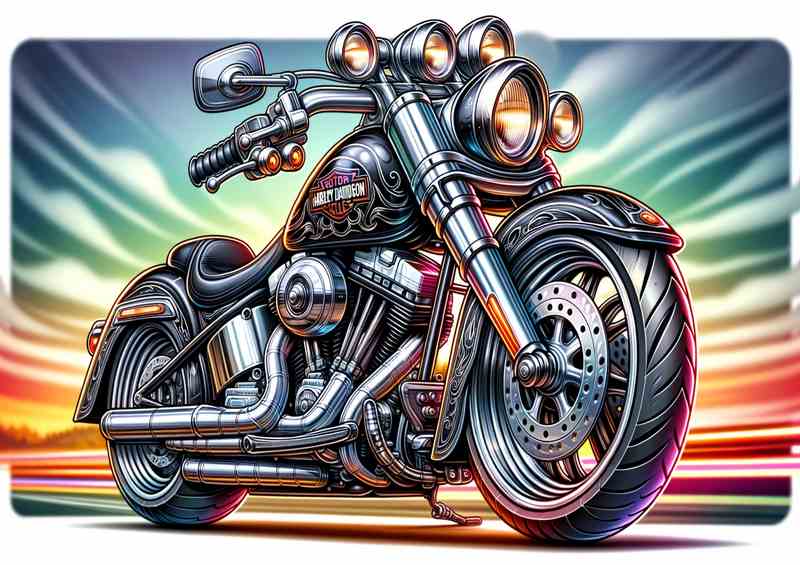 Cool Cartoon Harley Davidson Motorcycle Art | Metal Poster