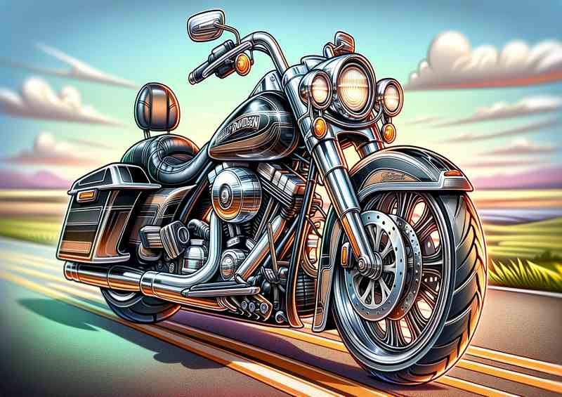 Cool Cartoon Harley Davidson Road King Motorcycle Art | Metal Poster