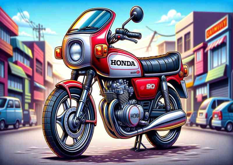 Cool Cartoon Honda 90 Motorcycle Art | Metal Poster