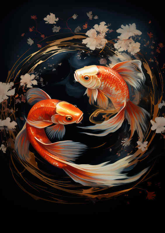 Painted style Koi fish In a circle | Metal Poster