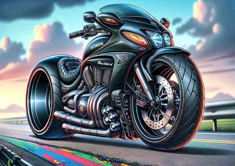 Cool Cartoon Honda Blackbird Motorcycle Art | Metal Poster