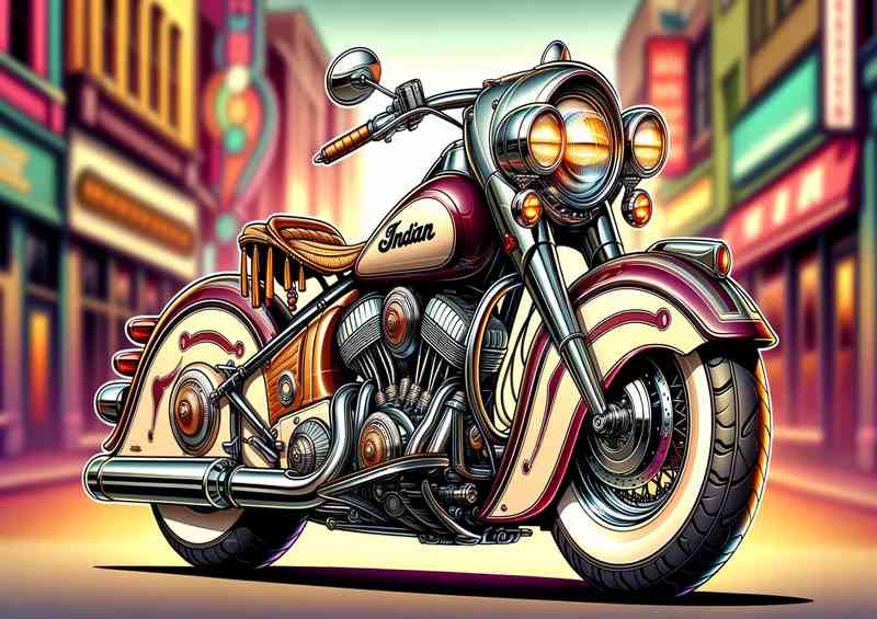 Cool Cartoon Indian Chief Vintage Motorcycle Art | Metal Poster
