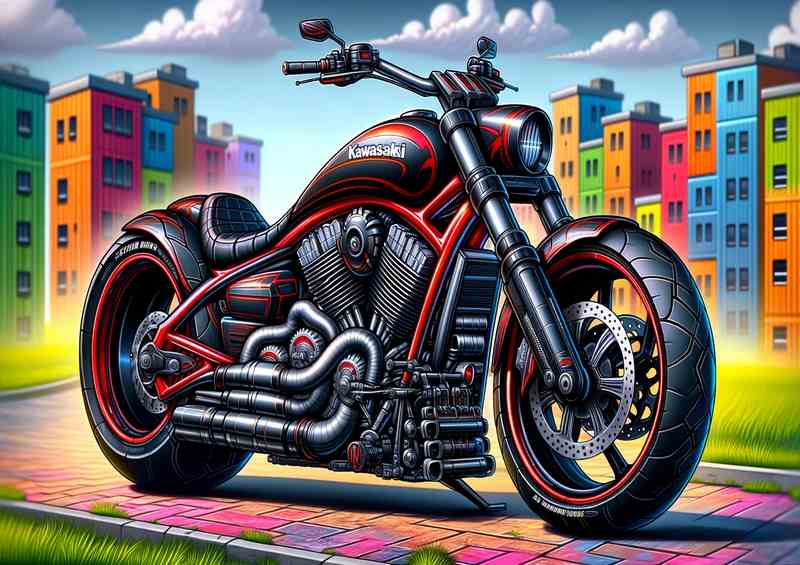 Cool Cartoon Kawasaki Eliminator Motorcycle Art | Metal Poster