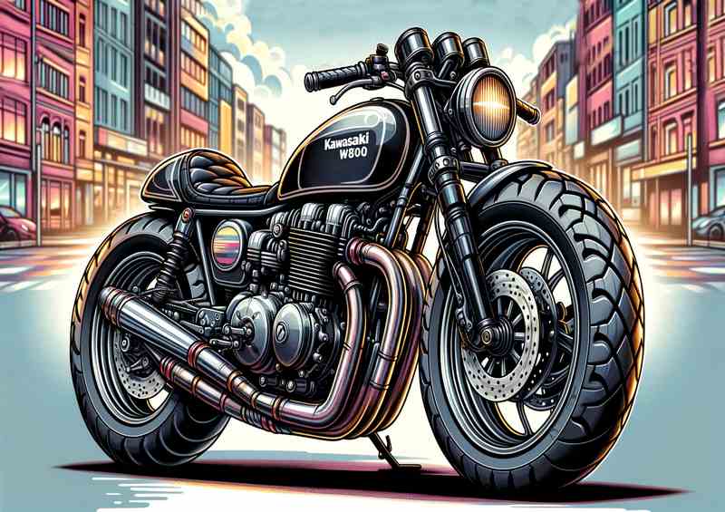 Cool Cartoon Kawasaki W800 Motorcycle Art | Metal Poster
