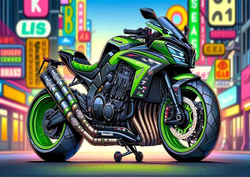 Cool Cartoon Kawasaki Z900 Art | Metal Poster