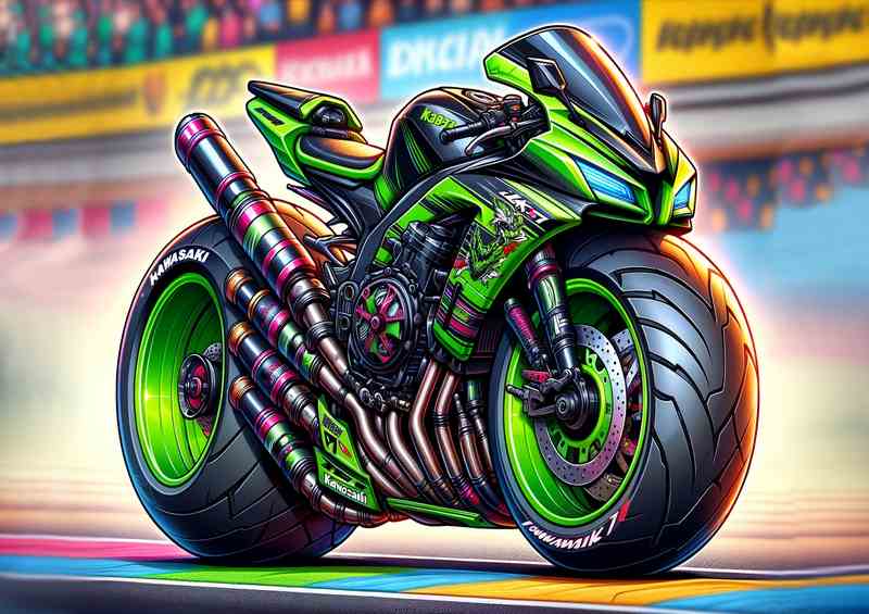Cool Cartoon Kawasaki ZX 10 Tomcat Motorcycle Art | Metal Poster