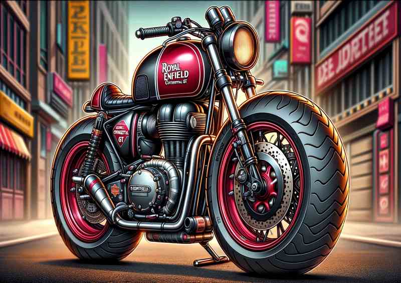 Cartoon RE Continental GT Motorcycle | Metal Poster