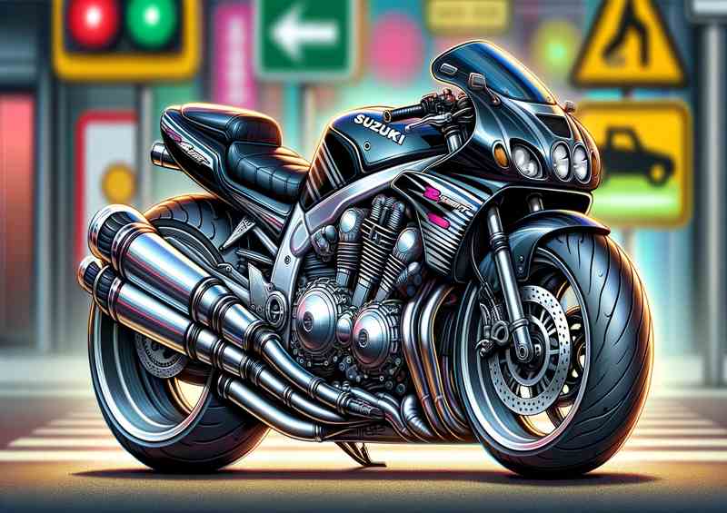 Cool Cartoon Suzuki 600 Bandit Motorcycle Art | Metal Poster