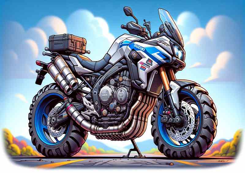 Cool Cartoon Suzuki V Strom 650 Motorcycle Art | Metal Poster