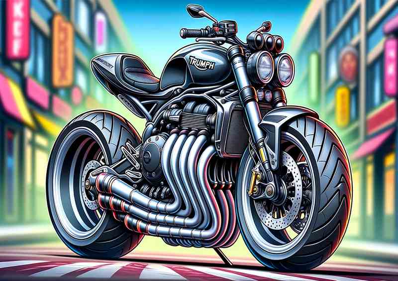 Cool Cartoon Triumph Triple Speed Motorcycle Art | Metal Poster