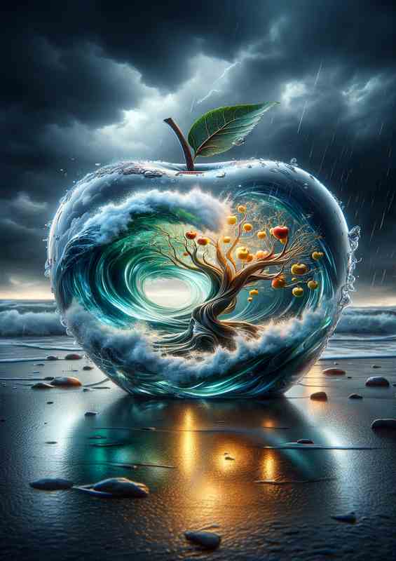 Surreal Aquatic Apple Artistic Concept Creation | Metal Poster