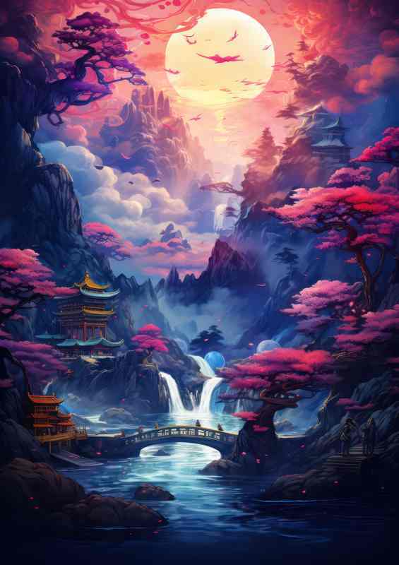 Cherry trees galore waterfalls cascading | Metal Poster
