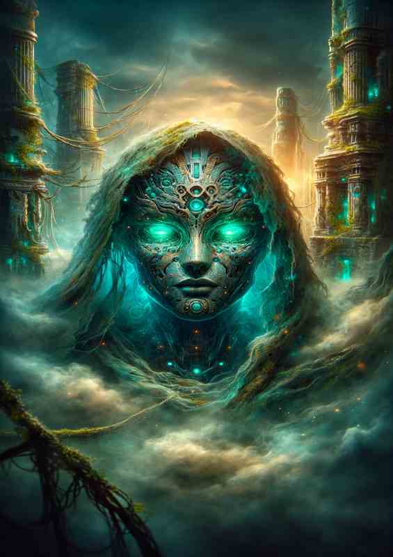 Ethereal Android Visage Metal Poster