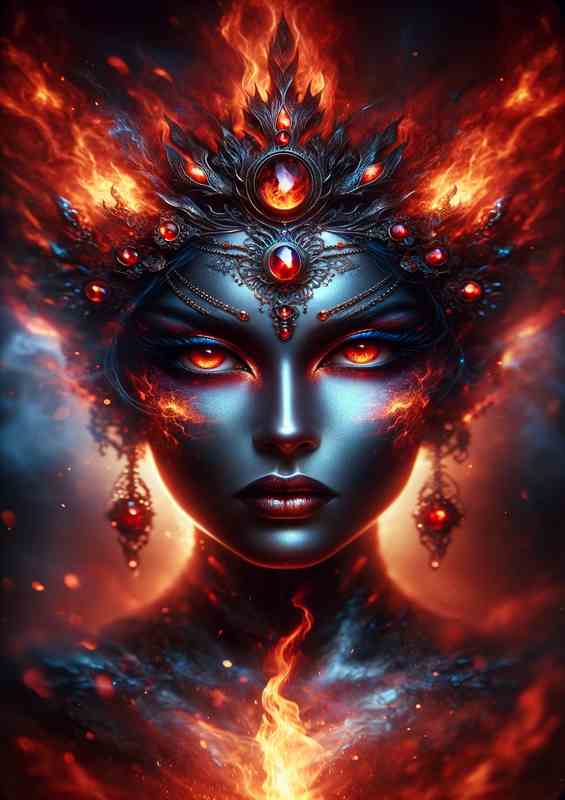 Mystical Fire Goddess with Intense Gaze | Metal Poster