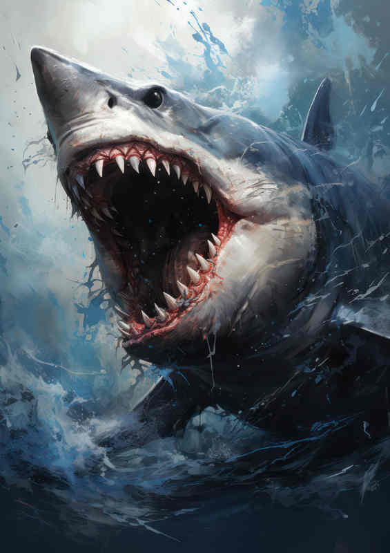 Shark painted with mouth open on the attack | Metal Poster