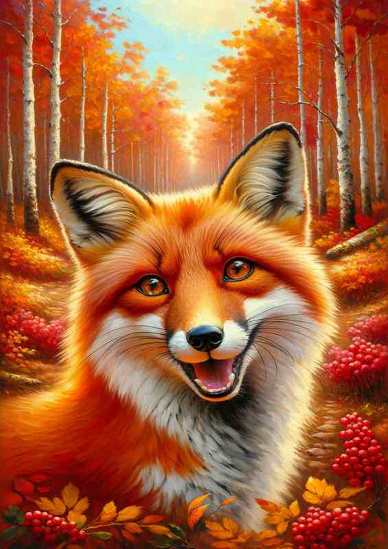 Autumn Woods the head of a spirited fox | Metal Poster