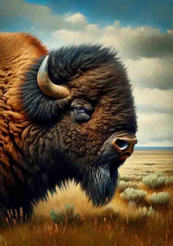 Bison in Natural Habitat head of a powerful bison | Metal Poster
