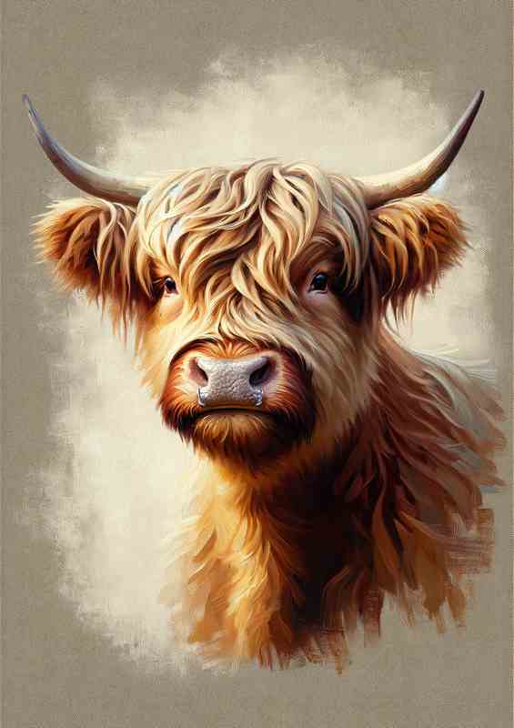 Charming Highland Cow Head - Oil Painting style | Metal Poster
