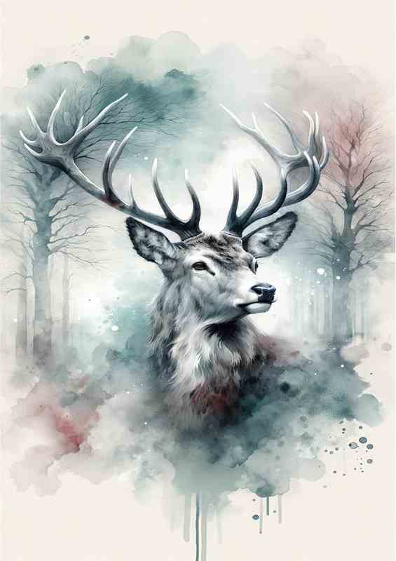 Deer Stag Ethereal Forest Art | Metal Poster