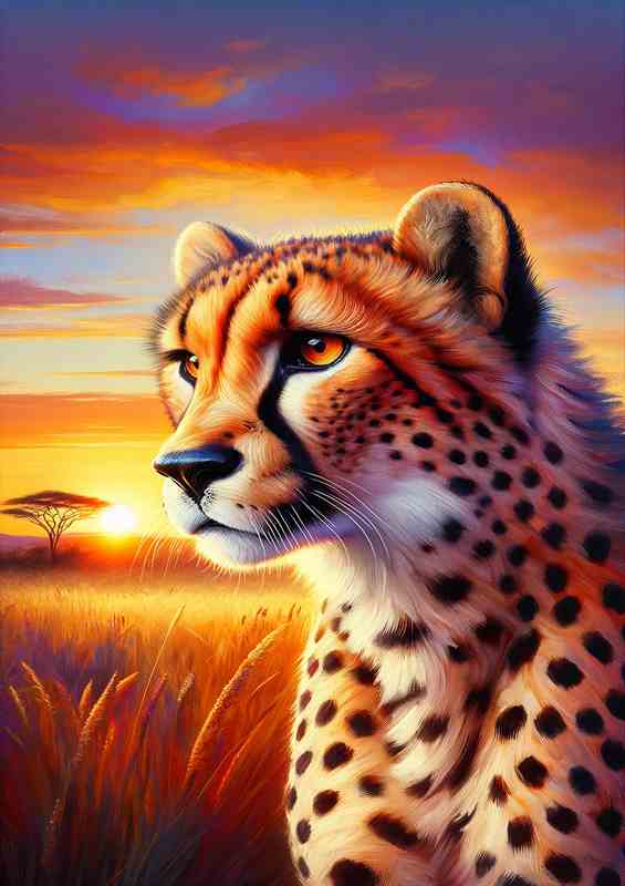 Elegant Cheetah in Savanna Sunrise | Metal Poster