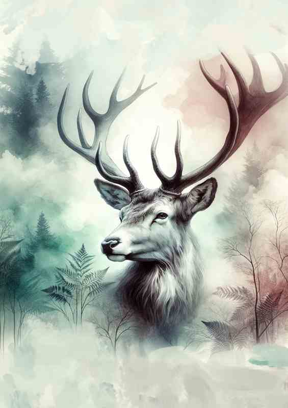 Elegant Deer Stag Ethereal Forest Art | Metal Poster